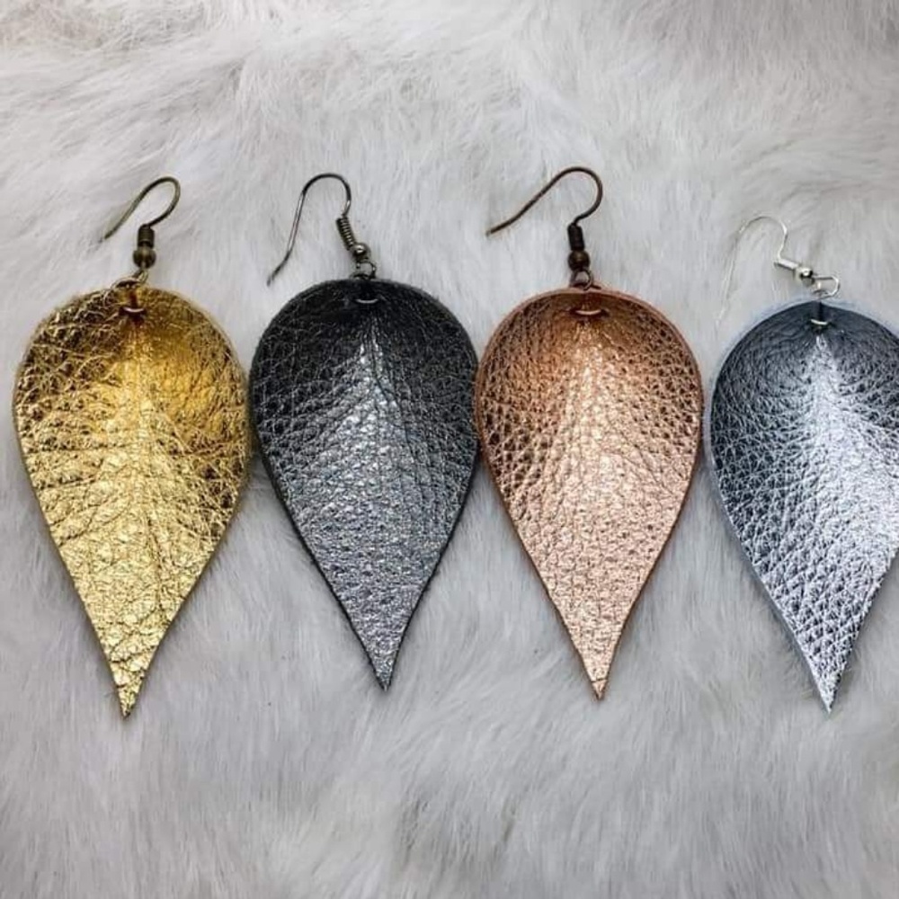 Genuine Leather Earrings-Gold Pinched